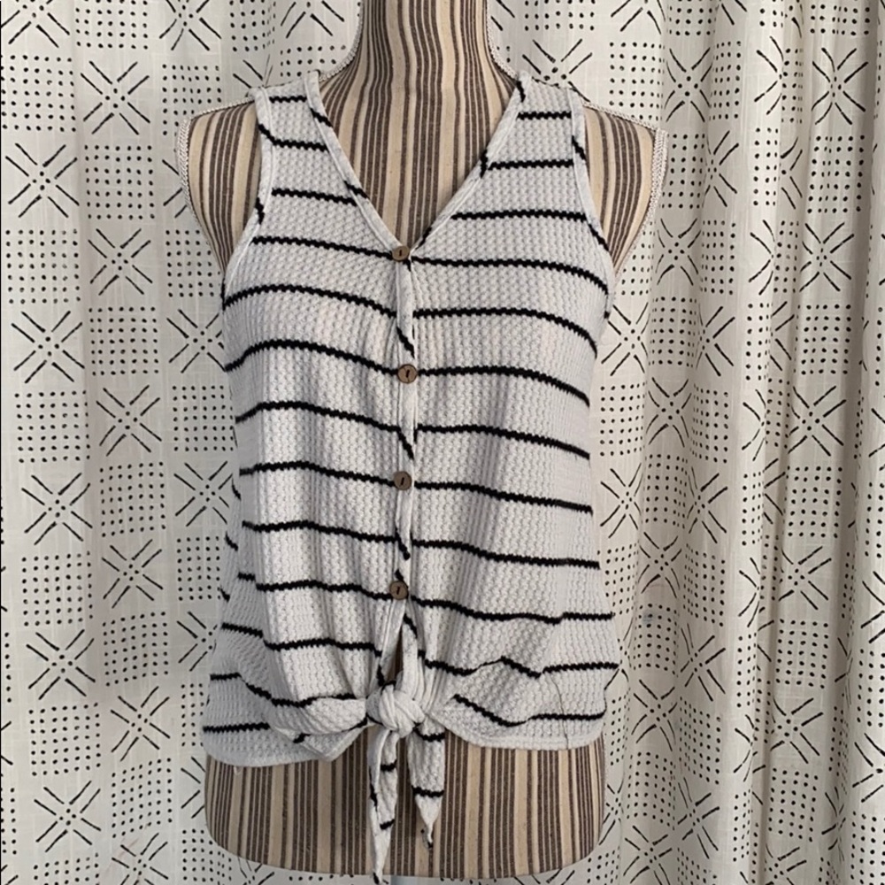 Striped Button Down Tie Front Tank Top